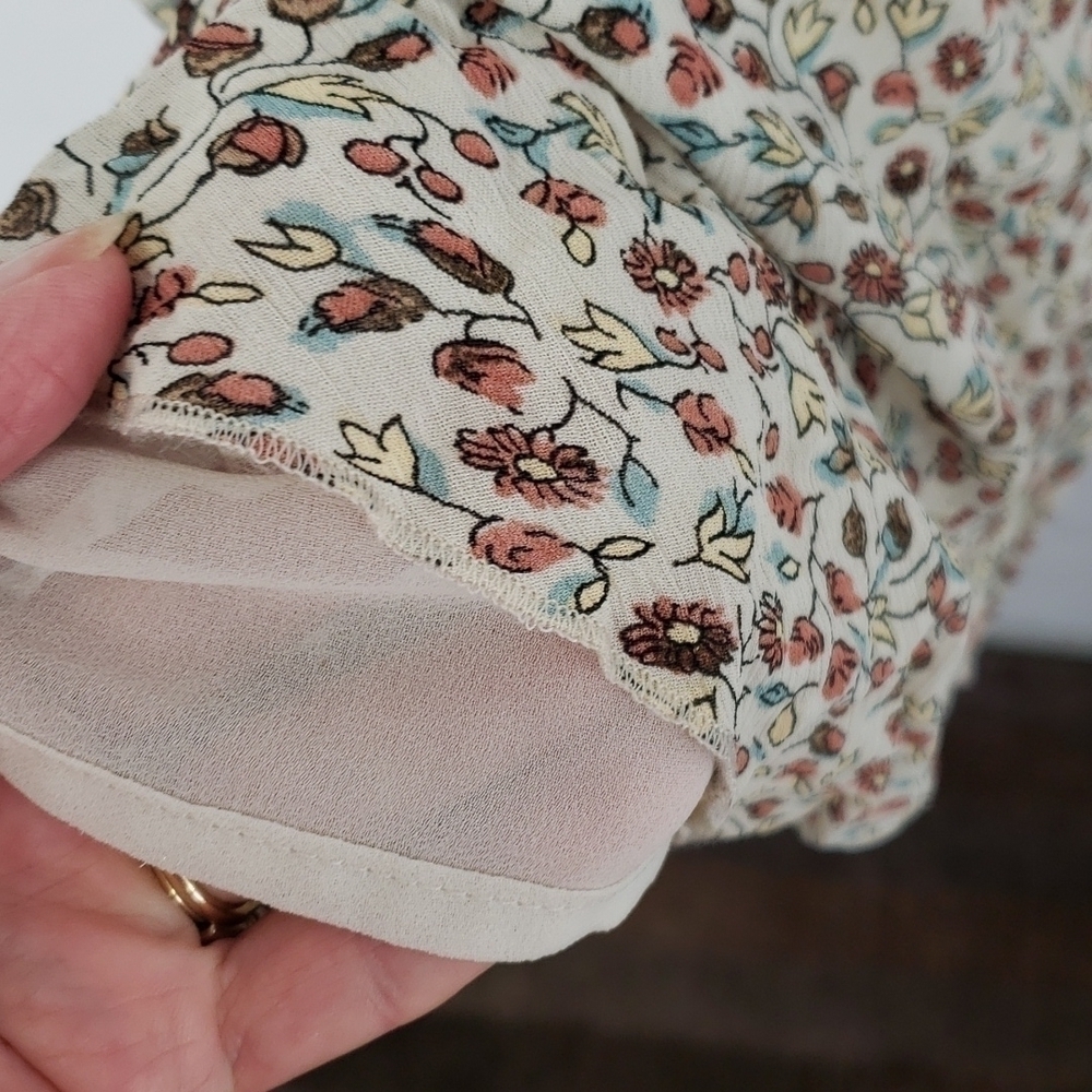 J Jill Shift Dress 3/4 Sleeves V Neck Small Petite see measures Tan Floral EUC - Picture 14 of 16